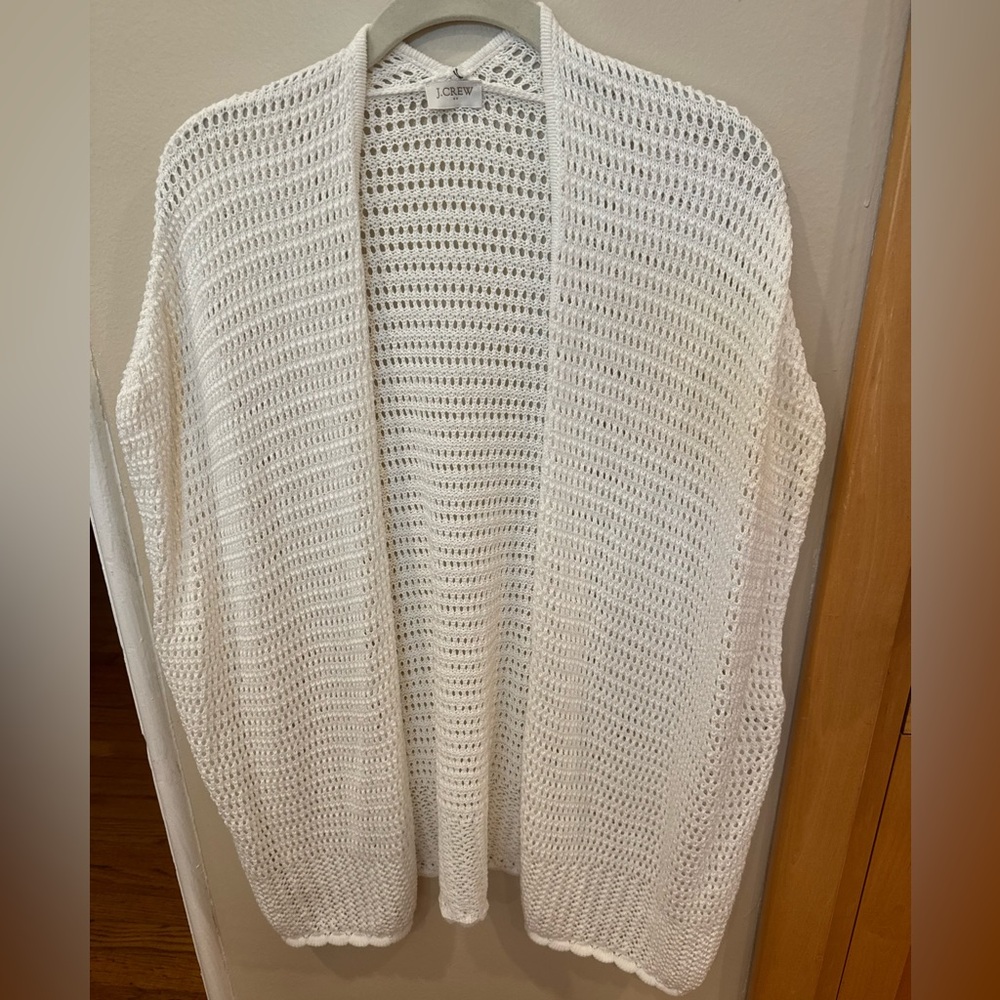 JCREW White Crochet Knit Cardigan Open Front Wrap Lightweight Capsleeve Shawl